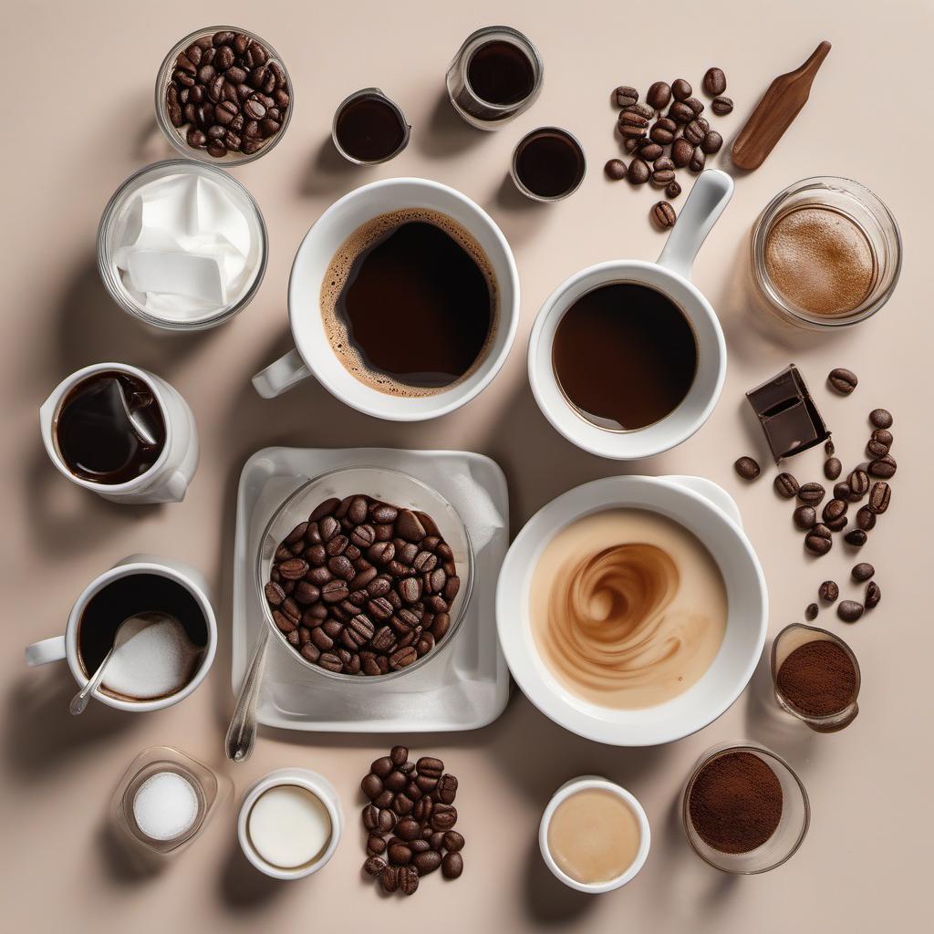 Items needed to answer the question, How do I make a frothy iced coffee. Items include:  Coffee  Heavy cream  Sugar  Ice cubes