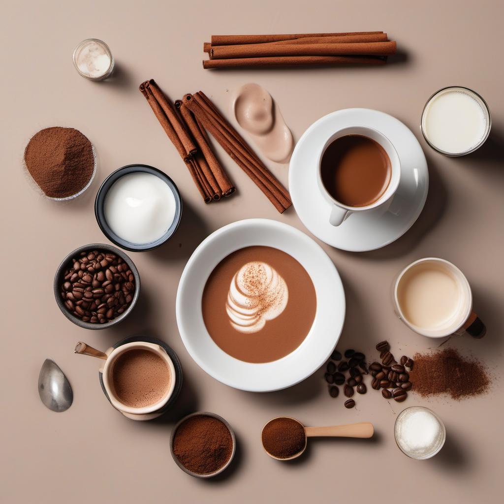Items needed to answer the question, How do I create a stunning coffee flower. Items include:  Milk  Espresso  Cocoa powder or cinnamon  Toothpick or coffee stirrer