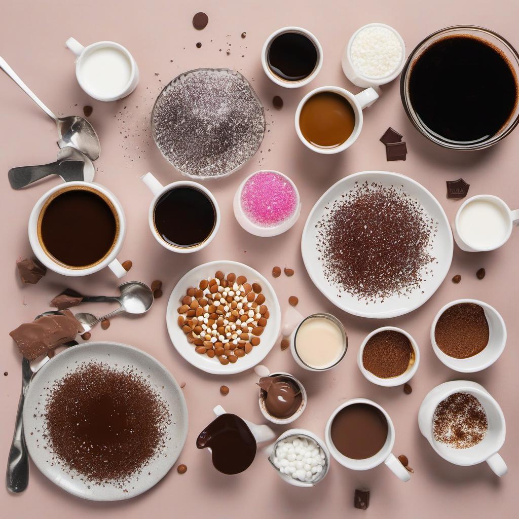 Items needed to answer the question, How do I create a galaxy latte. Items include:  Espresso  Milk  Food Coloring  Edible Glitter (optional)  Chocolate Syrup (optional)