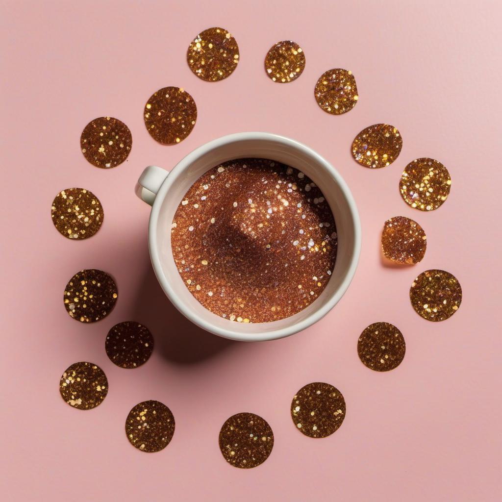 Items needed to answer the question, How do I enjoy Glitter Coffee all year round. Items include:  Edible glitter  Coffee
