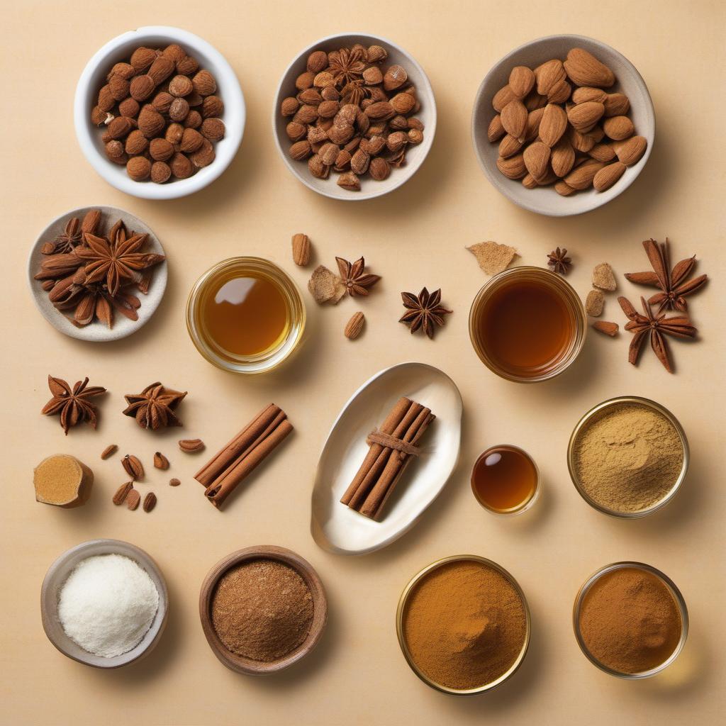 Items needed to answer the question, How do I spice up a Charcoal Latte. Items include:  Cinnamon  Ginger  Nutmeg  Cardamom  Vanilla Extract  Almond Extract  Caramel Extract  Sweetener of Choice