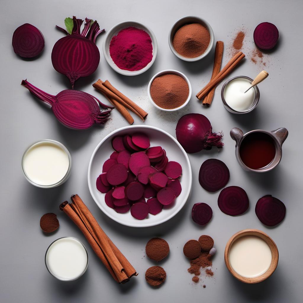 Items needed to answer the question, How do I create a Beetroot Latte masterpiece. Items include:  Beetroot  Milk  Sweetener  Optional toppings