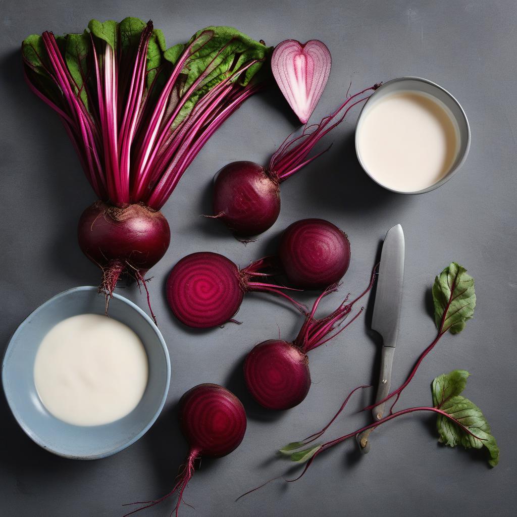 Items needed to answer the question, How do I make a Beetroot Latte that pops. Items include:  Beetroots  Water  Milk  Beetroot Puree