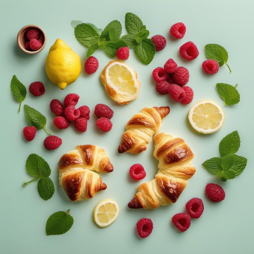 Items needed to answer the question, How do I make lemon raspberry croissant tarts. Items include:  Store-bought croissant dough  Heavy cream  Sugar  Lemon (zest)  Raspberries  Mint leaves