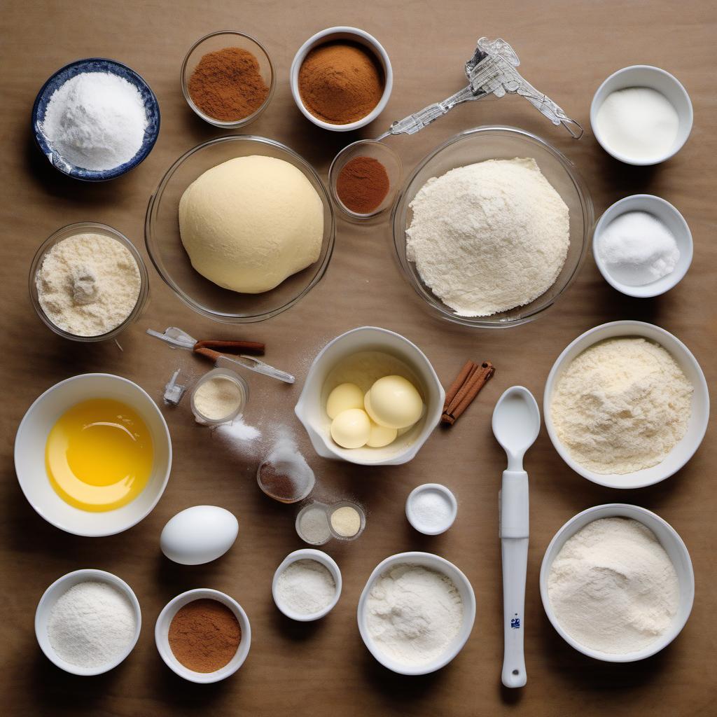 Items needed to answer the question, How do I bake fluffy cinnamon sugar doughnuts. Items include:  All-purpose flour  Granulated sugar  Baking powder  Ground cinnamon  Salt  Eggs  Milk  Butter  Vanilla extract  Vegetable oil