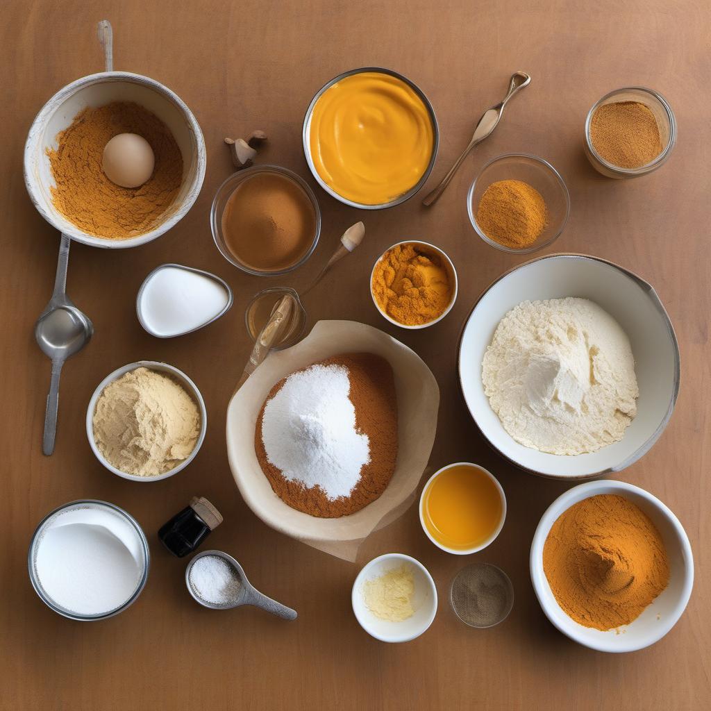 Items needed to answer the question, How do I bake festive pumpkin spice doughnuts. Items include:  All-purpose flour  Granulated sugar  Baking powder  Pumpkin pie spice  Salt  Pumpkin puree  Milk  Melted butter  Vanilla extract  Cooking oil