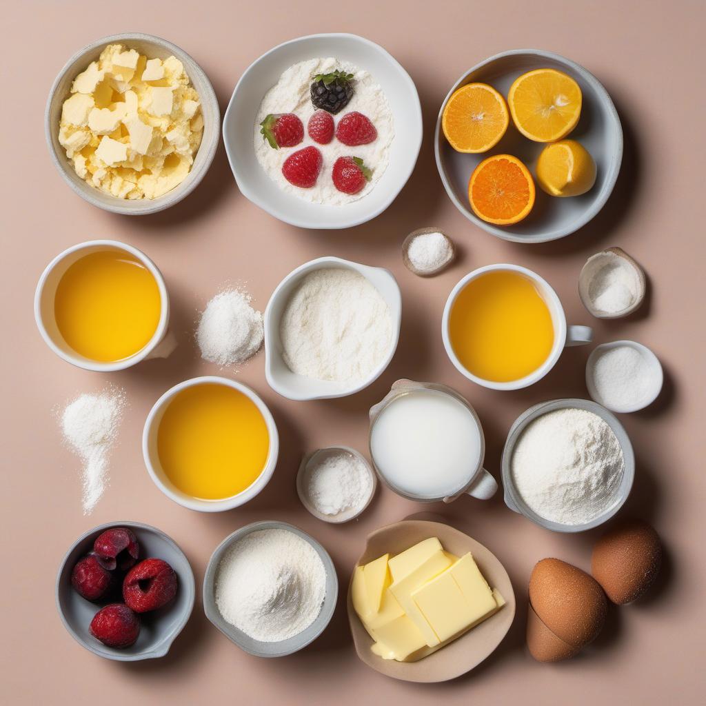 Items needed to answer the question, How do I make fruity cruffins. Items include:  All-purpose flour  Sugar  Salt  Instant yeast  Warm milk  Butter  Egg  Assorted fruits