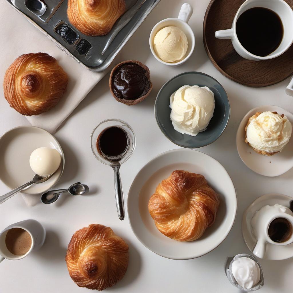 Items needed to answer the question, How do I serve kouign-amann. Items include:  Kouign-Amann  Coffee  Ice Cream  Whipped Cream