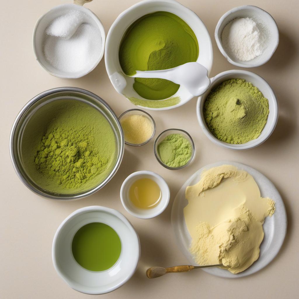 Items needed to answer the question, How do I create a Matcha Green Tea Eclair. Items include:  Matcha Green Tea Powder  Water  Unsalted Butter  Salt  All-Purpose Flour  Large Eggs  Heavy Cream  Powdered Sugar  Milk