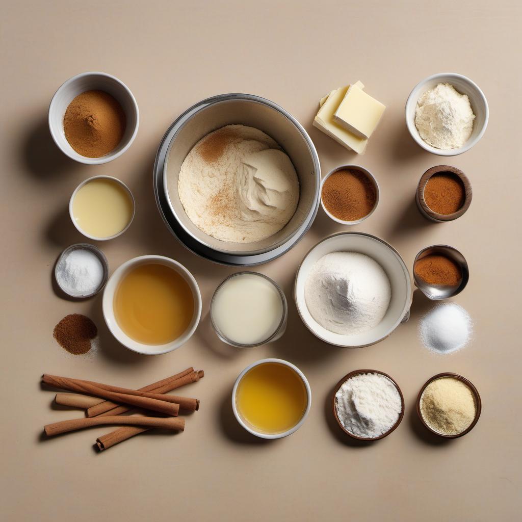 Items needed to answer the question, How do I bake a mouthwatering cinnamon swirl danish pastry. Items include:  Flour  Granulated sugar  Instant yeast  Salt  Milk  Butter  Brown sugar  Cinnamon