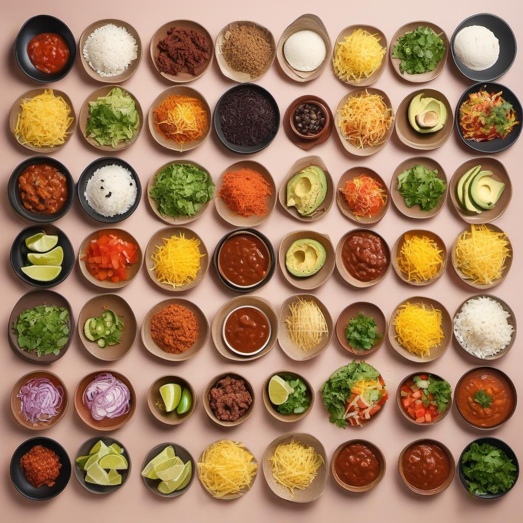 Items needed to answer the question, How do I perfect the art of filling tacos. Items include:  Tortillas  Choice of Filling  Toppings