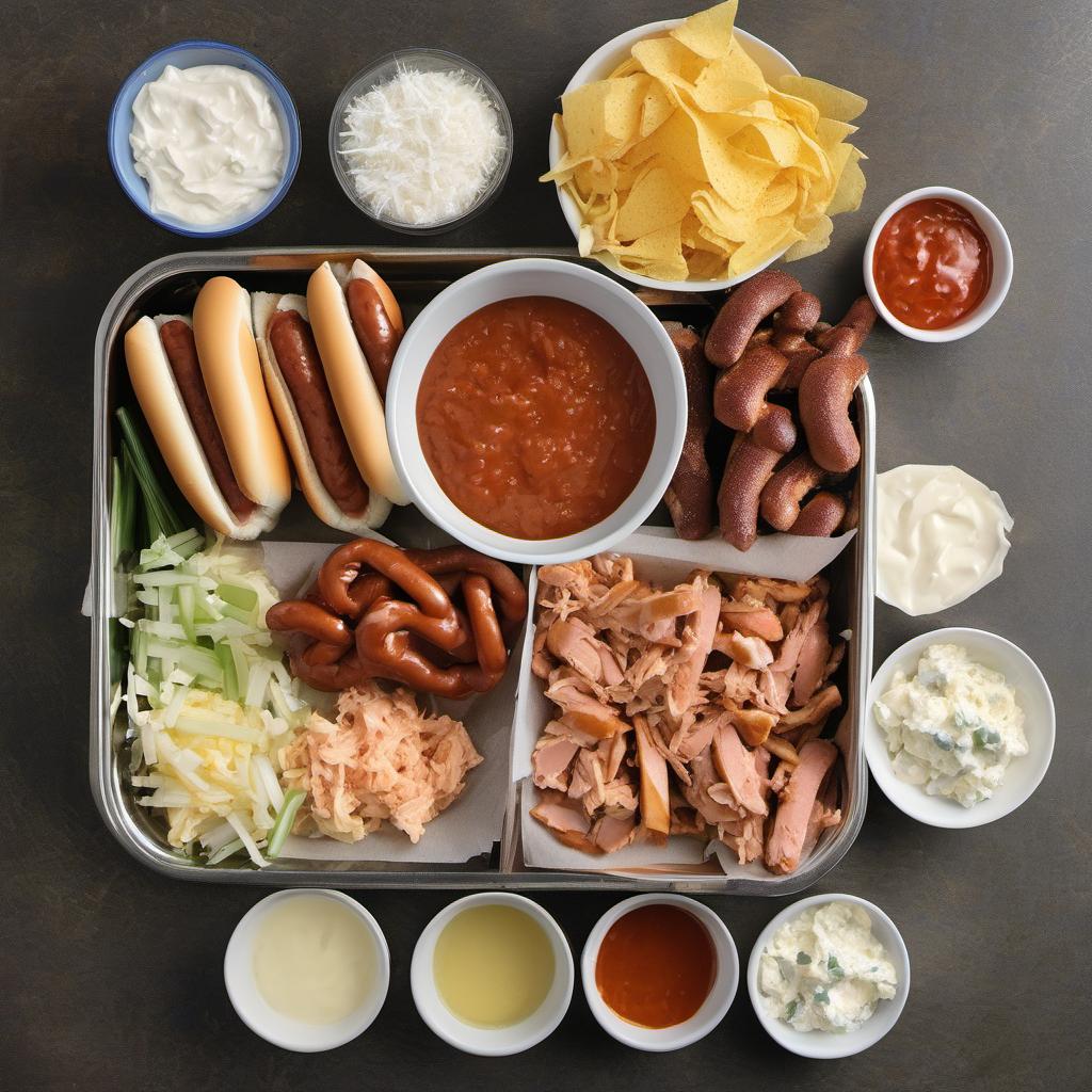 Items needed to answer the question, How do I whip up a tangy buffalo chicken hot dog. Items include:  cooked shredded chicken  hot sauce  melted butter  garlic powder  salt  hot dogs  hot dog buns  sliced green onions  crumbled blue cheese  ranch dressing