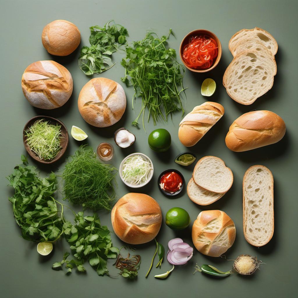 Items needed to answer the question, How do I serve my Pho in a Bread Bowl like a pro. Items include:  Round loaf of crusty bread  Fresh herbs (cilantro, Thai basil)  Lime wedges  Additional garnishes (bean sprouts, jalapenos, sriracha)