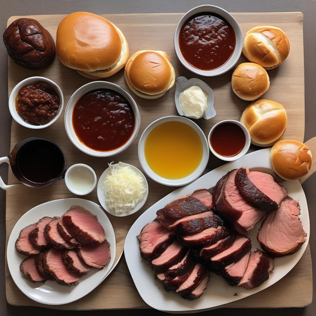 Items needed to answer the question, How do I create a gourmet Brisket Bun. Items include:  Beef brisket  Burger buns  Garlic cloves  Onion  Beef broth  Olive oil  Paprika  Salt and pepper  Barbecue sauce