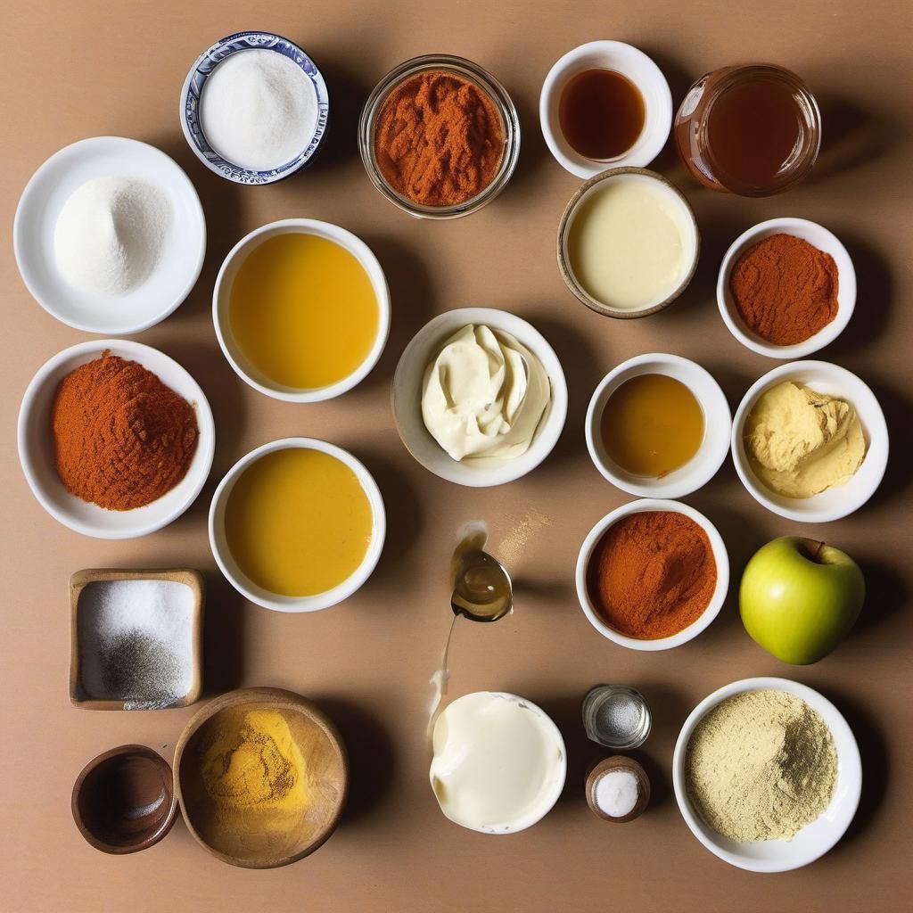 Items needed to answer the question, How do I make a delicious Fancy Vegan Burger sauce. Items include:  vegan mayo  Dijon mustard  maple syrup  apple cider vinegar  garlic powder  smoked paprika  salt  pepper