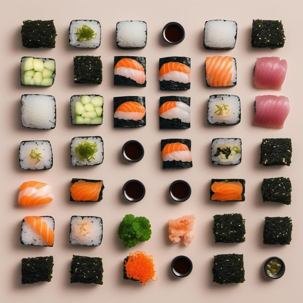 Items needed to answer the question, How do I prepare vegan sushi for beginners. Items include:  Sushi Rice  Nori Sheets  Vegetable Fillings