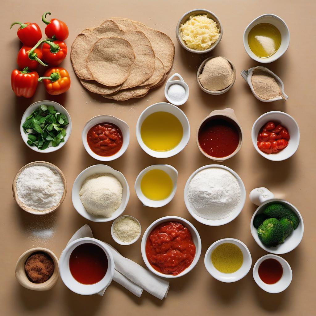 Items needed to answer the question, How do I make a delicious Vegan Pizza. Items include:  all-purpose flour  active dry yeast  sugar  salt  warm water  olive oil  marinara sauce  veggies (e.g., bell peppers, onions, mushrooms, cherry tomatoes)