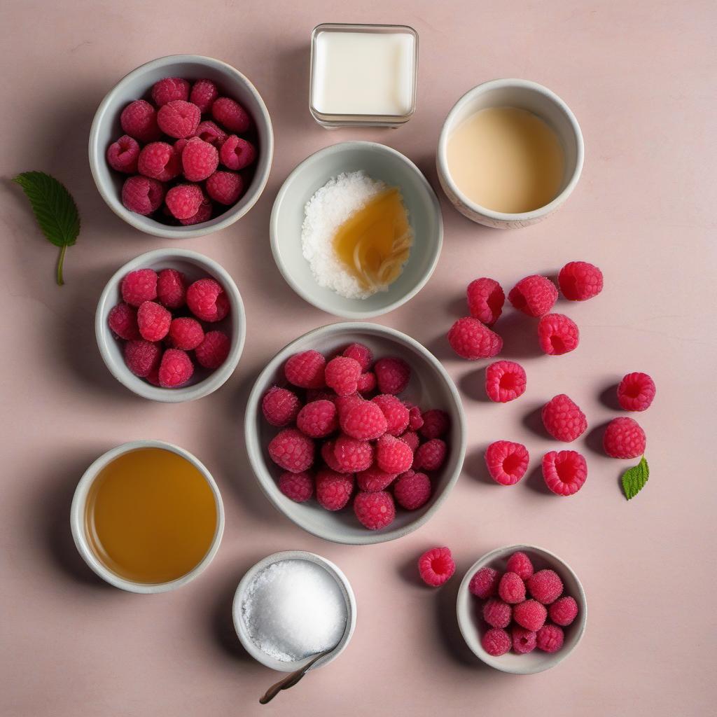 Items needed to answer the question, How do I create refreshing raspberry vegan ice cream. Items include:  Frozen Raspberries  Full-Fat Coconut Milk  Maple Syrup  Vanilla Extract  Salt