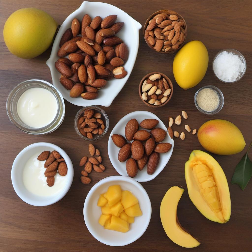 Items needed to answer the question, How do I create a raw vegan mango cheesecake. Items include:  Pitted dates  Raw almonds  Coconut oil  Soaked cashews  Coconut cream  Maple syrup  Lemons  Sea salt  Ripe mangoes  Fresh mangoes (for garnish)  Melted dark chocolate (optional)  Shredded coconut (optional)
