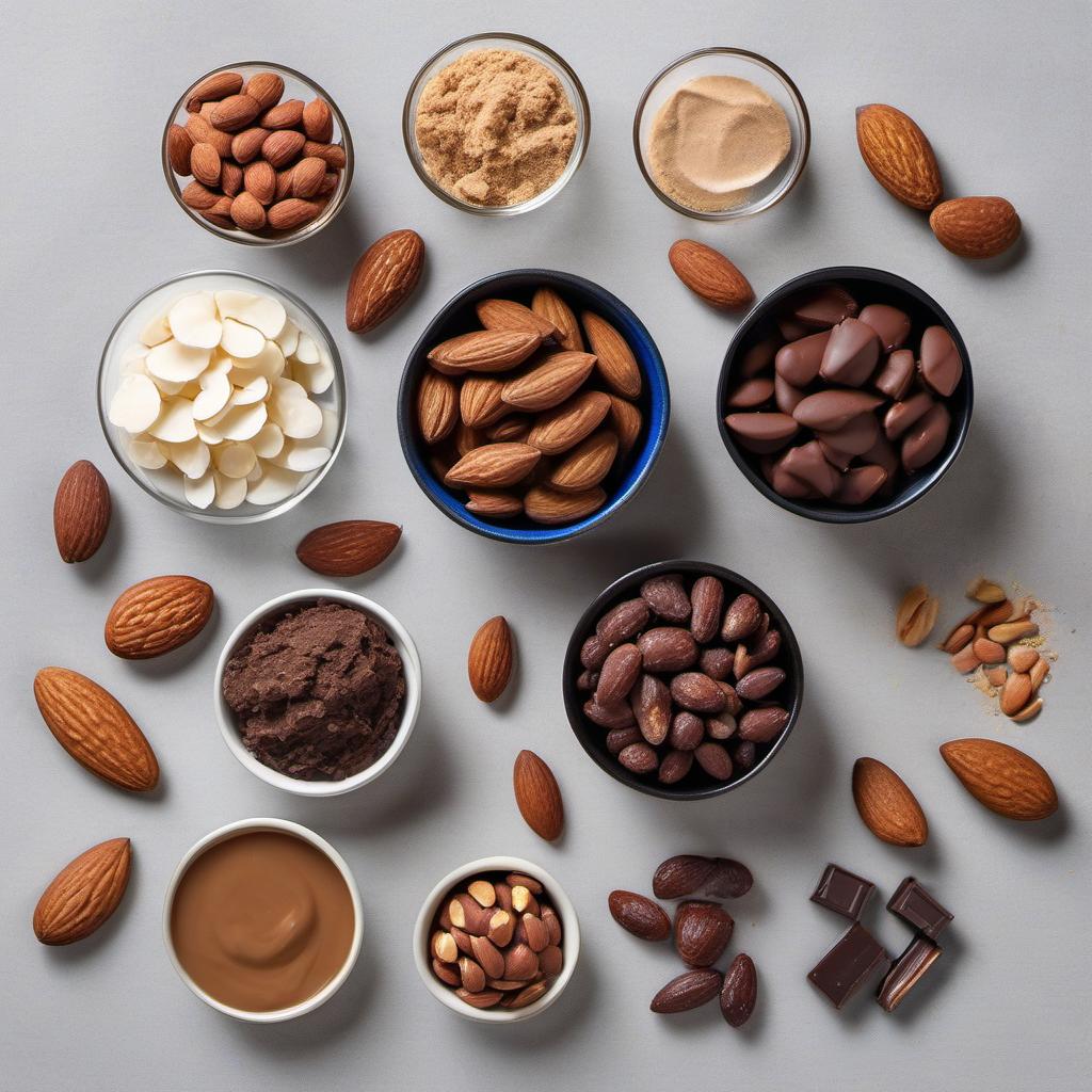 Items needed to answer the question, How do I make a raw vegan peanut butter cup cake. Items include:  Almonds  Pitted dates  Cacao powder  Salt  Creamy peanut butter  Coconut oil  Maple syrup  Vanilla extract  Dark chocolate  Chopped peanuts