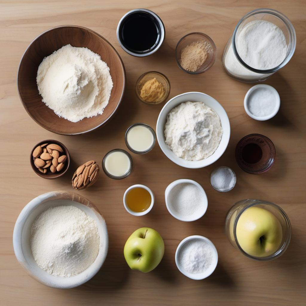 Items needed to answer the question, How do I bake Vegan Donuts without yeast. Items include:  All-Purpose Flour  Sugar  Baking Powder  Baking Soda  Salt  Almond Milk  Coconut Oil  Vanilla Extract  Unsweetened Applesauce