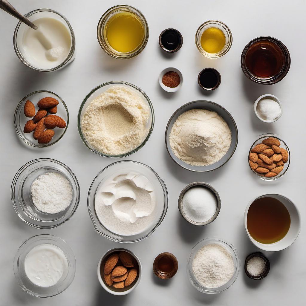 Items needed to answer the question, How do I make Vegan Donuts with a crispy twist. Items include:  All-purpose flour  Sugar  Baking powder  Salt  Almond milk  Coconut oil  Vanilla extract  Vegetable oil