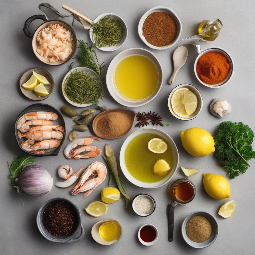 Items needed to answer the question, How do I cook vegan lobster meat substitutes. Items include:  Vegan Seafood Substitute  Olive Oil  Spices (Old Bay seasoning, garlic powder, paprika)  Vegetable Broth  Lemon Juice  Vegan Butter