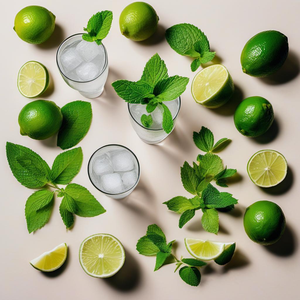 Items needed to answer the question, How do I mix a Lightbulb Mojito. Items include:  Mint Leaves  Limes  White Rum  Sugar  Club Soda  Ice Cubes  Clean Lightbulb