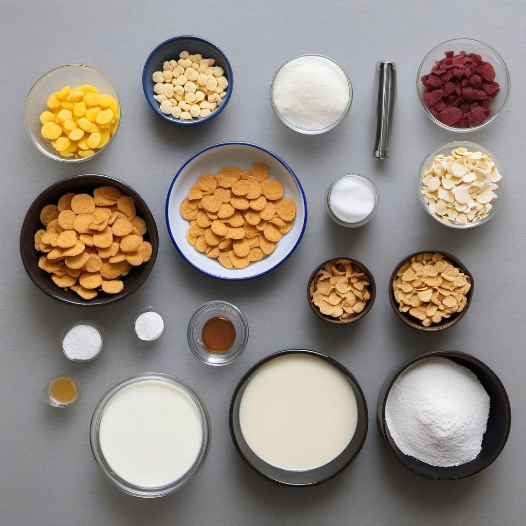 Items needed to answer the question, How do I make Capn Crunch Donuts. Items include:  Cap'n Crunch cereal  All-purpose flour  Sugar  Baking powder  Salt  Milk  Eggs  Vanilla extract  Oil for frying  Powdered sugar