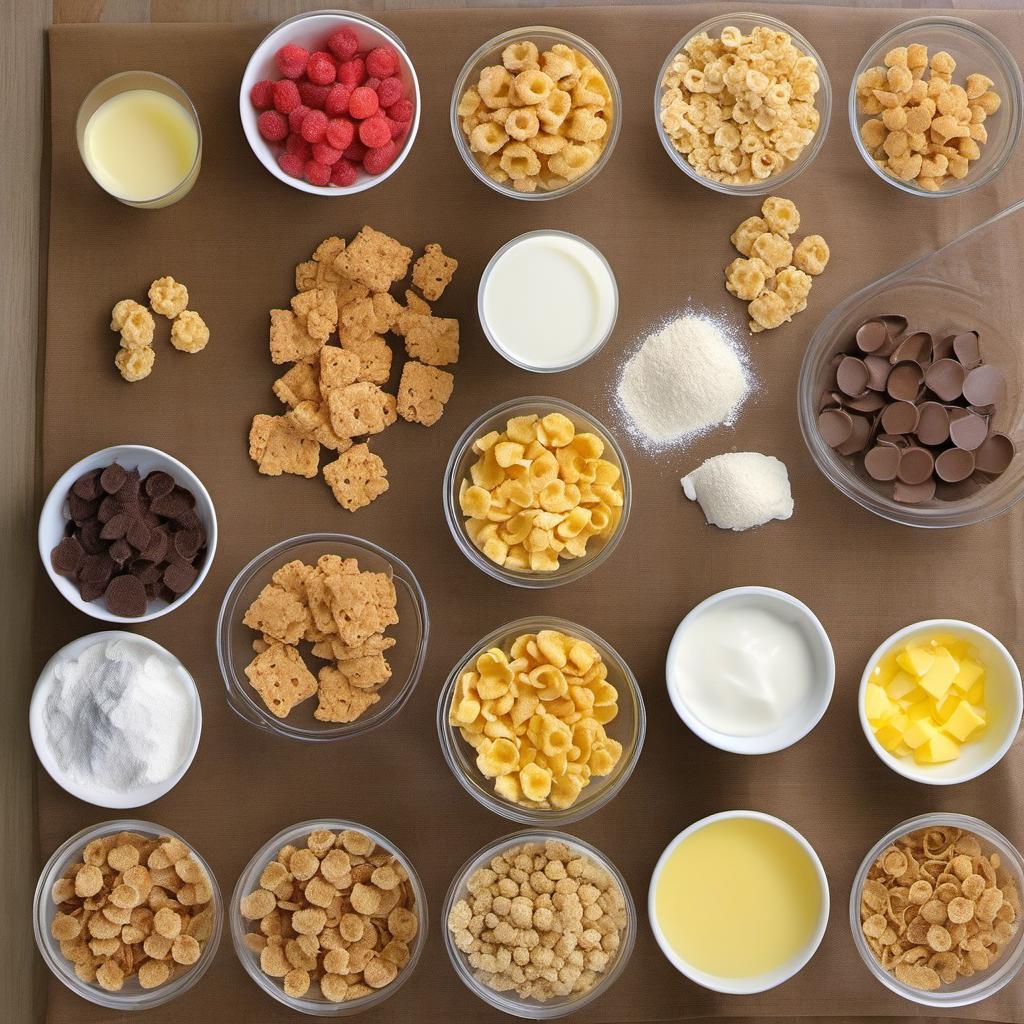 Items needed to answer the question, How do I make Capn Crunch Cupcakes. Items include:  Cap'n Crunch cereal  Butter  Granulated sugar  Eggs  Vanilla extract  All-purpose flour  Baking powder  Salt  Milk
