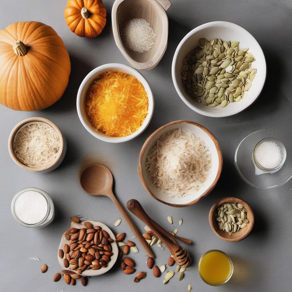 Items needed to answer the question, How do I make a Toasted Coconut Vanilla Grain-Free Granola. Items include:  unsweetened shredded coconut  nuts of your choice  pumpkin seeds  honey or maple syrup  melted coconut oil  vanilla extract  salt