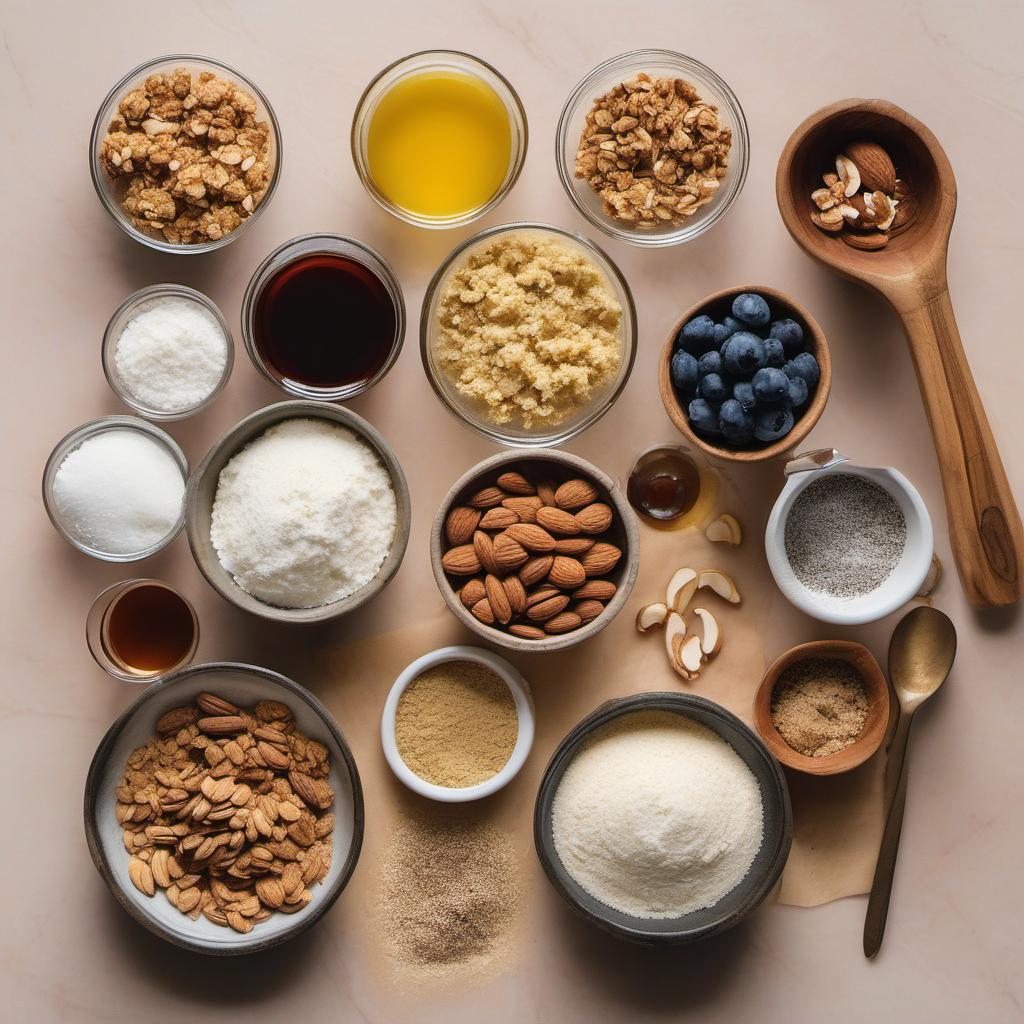 Items needed to answer the question, How do I bake Grain-Free Granola cookies. Items include:  almond flour  coconut flour  grain-free granola  coconut oil  maple syrup  vanilla extract  baking powder  salt