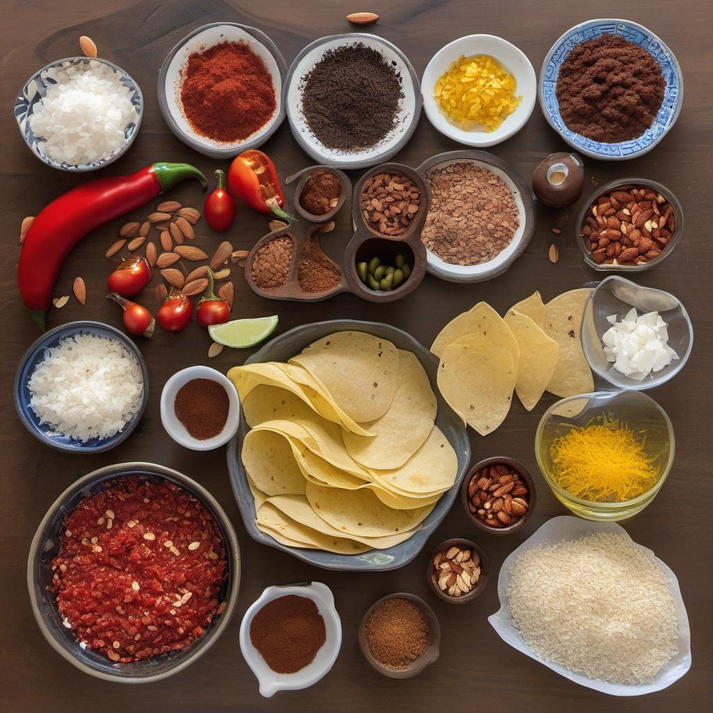 Items needed to answer the question, How do I make mole lasagna. Items include:  Olive oil  Onion  Garlic cloves  Chili peppers  Tomatoes  Tortillas  Cocoa powder  Sesame seeds  Almonds  Raisins  Ground beef  Salt  Pepper  Cumin  Lasagna noodles  Cheese (cheddar or mozzarella)  Fresh cilantro