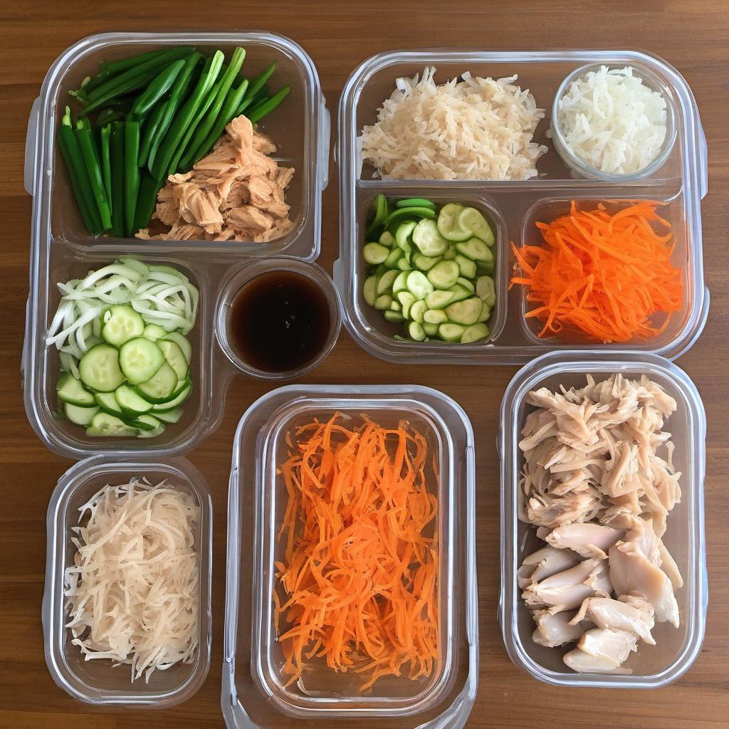 Items needed to answer the question, How do I prepare a Thai enchilada. Items include:  Cooked Chicken  Shredded Carrots  Sliced Bell Peppers  Chopped Green Onions  Soy Sauce  Fish Sauce  Lime Juice  Brown Sugar  Minced Garlic  Grated Ginger  Thai Peanut Sauce  Tortillas  Shredded Cheese  Chopped Cilantro  Fresh Lime Juice