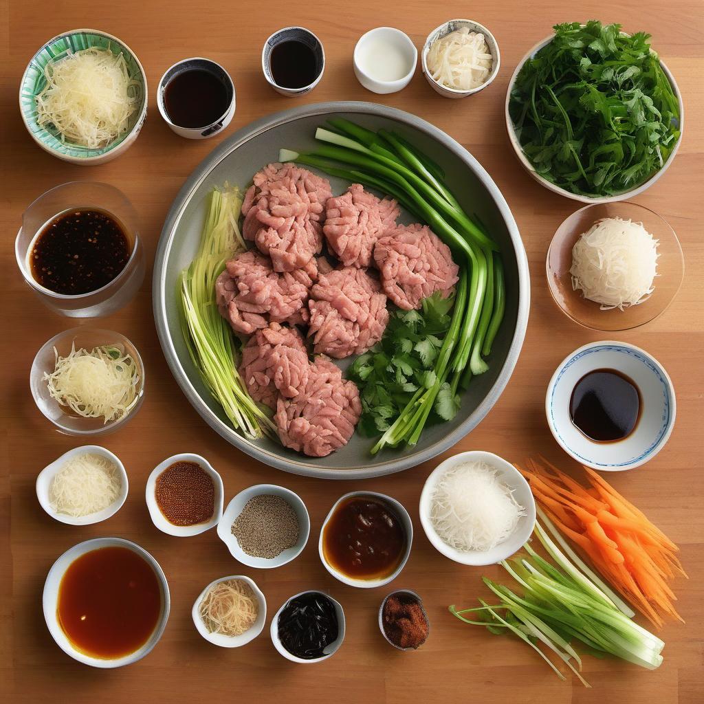 Items needed to answer the question, How do I whip up a Chinese taco. Items include:  Ground pork  Soy sauce  Hoisin sauce  Fresh ginger  Garlic cloves  Green onions  Shredded carrots  Bean sprouts  Cilantro leaves  Flour tortillas  Cooking oil