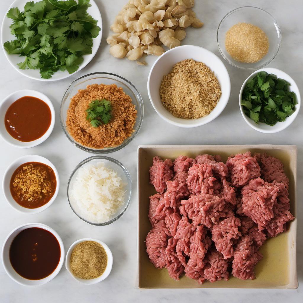 Items needed to answer the question, How do I cook a Thai peanut burger. Items include:  ground beef  garlic  ginger  cilantro  breadcrumbs  soy sauce  lime juice  red curry paste  peanut butter  sesame oil  salt  pepper
