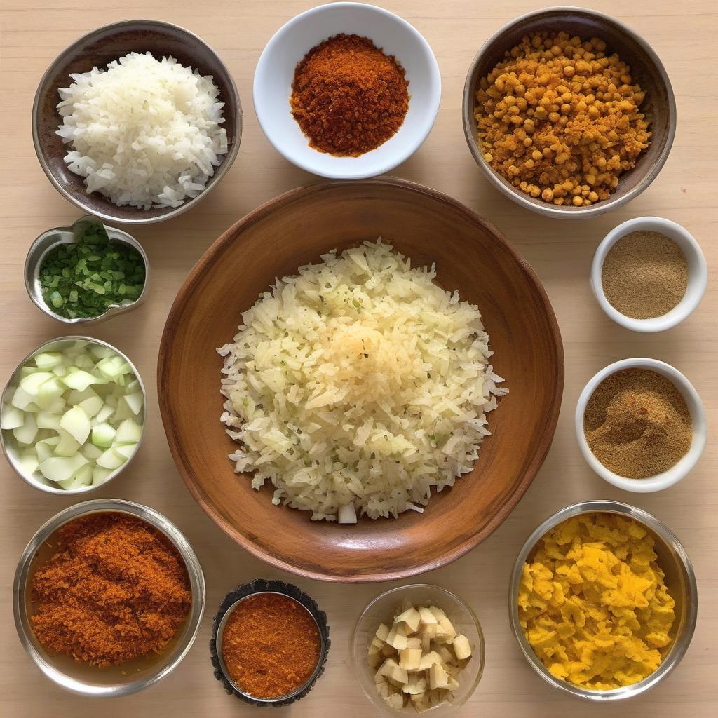 Items needed to answer the question, How do I make Indian-inspired tacos. Items include:  Onions  Garlic  Ginger  Indian spices (cumin, coriander, turmeric, garam masala)  Protein of choice (diced chicken, tofu, paneer, chickpeas)  Tortillas  Taco toppings (diced tomatoes, shredded lettuce, chopped cilantro, yogurt, tamarind chutney)