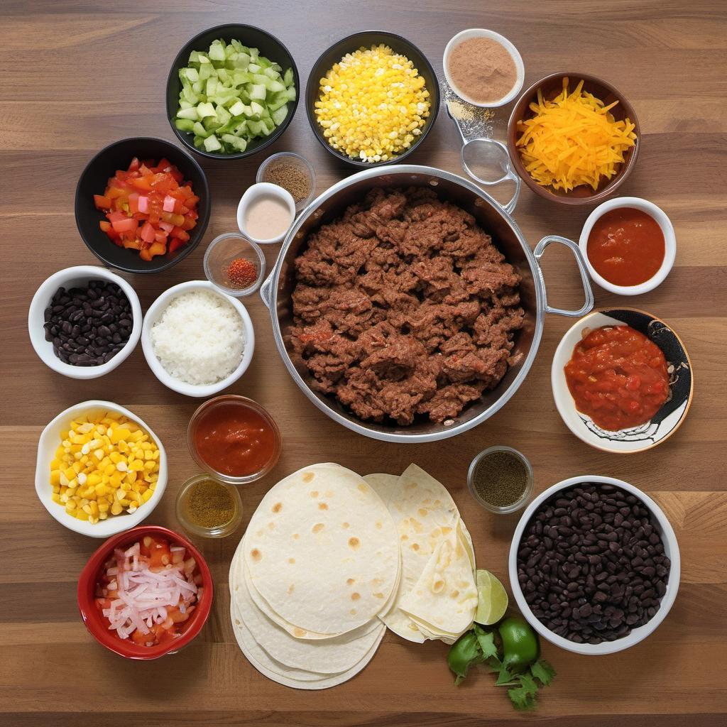 Items needed to answer the question, How do I cook Mexican lasagna. Items include:  ground beef  onion  garlic cloves  bell pepper  black beans  corn  salsa  cumin  chili powder  oregano  salt  pepper  tortillas  shredded cheese
