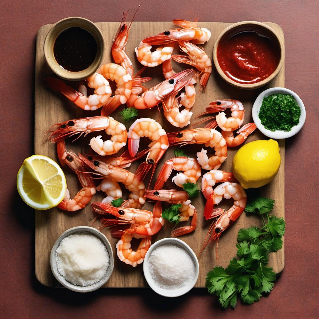 Items needed to answer the question, How do I make a sea-fresh shrimp cocktail. Items include:  shrimp  ketchup  horseradish  lemon juice  Worcestershire sauce  hot sauce  salt  parsley