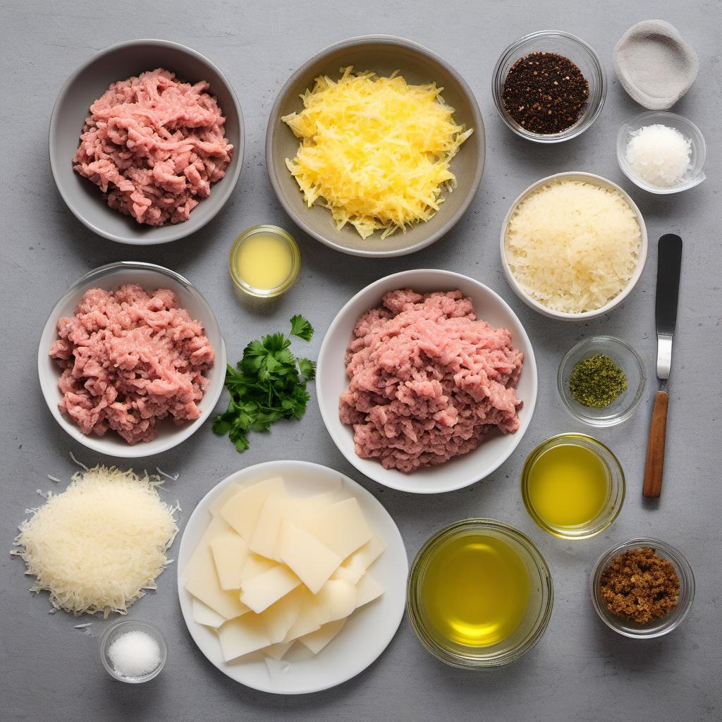 Items needed to answer the question, How do I make homemade meatballs. Items include:  Ground Meat  Breadcrumbs  Parmesan Cheese  Minced Garlic  Chopped Parsley  Egg  Salt  Pepper  Olive Oil