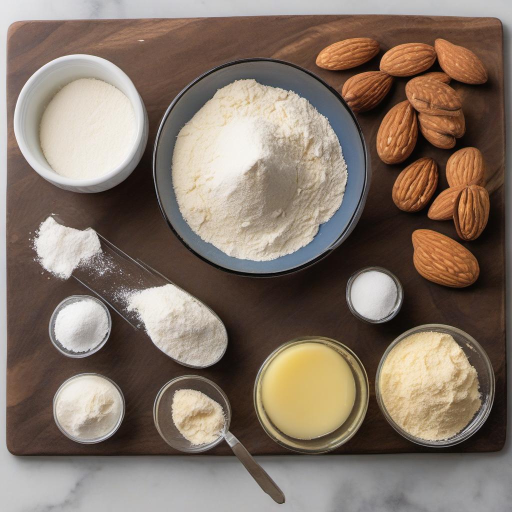 Items needed to answer the question, How do I make almond-filled French croissants. Items include:  Flour  Sugar  Salt  Instant yeast  Unsalted butter  Warm milk  Warm water  Almond flour  Egg  Almond extract
