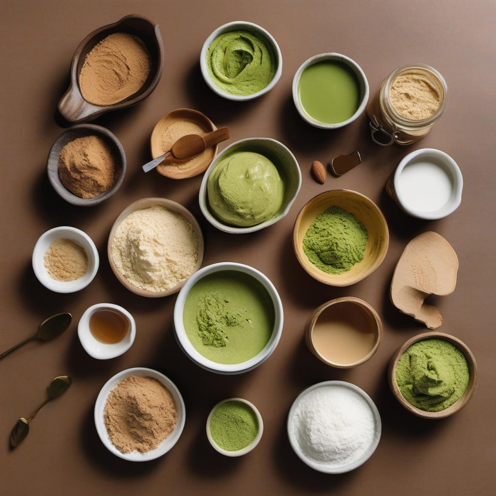 Items needed to answer the question, How do I create Matcha Energy Balls. Items include:  Almond flour  Honey  Almond butter  Matcha powder  Vanilla extract  Salt