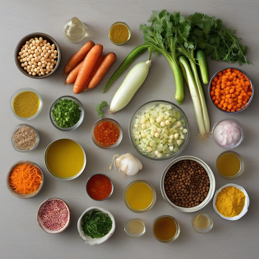 Items needed to answer the question, How do I make a vegetarian Moroccan Tagine. Items include:  onion  carrots  zucchini  garlic cloves  olive oil  ground cumin  ground coriander  ground turmeric  cayenne pepper  canned chickpeas  diced tomatoes  vegetable broth