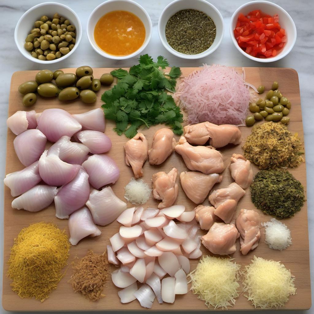 Items needed to answer the question, How do I cook a Moroccan Tagine with chicken. Items include:  Chicken pieces  Onions  Garlic cloves  Ginger  Cumin  Coriander  Cinnamon  Saffron threads  Tomatoes  Green olives  Preserved lemons  Olive oil  Salt and pepper  Fresh cilantro