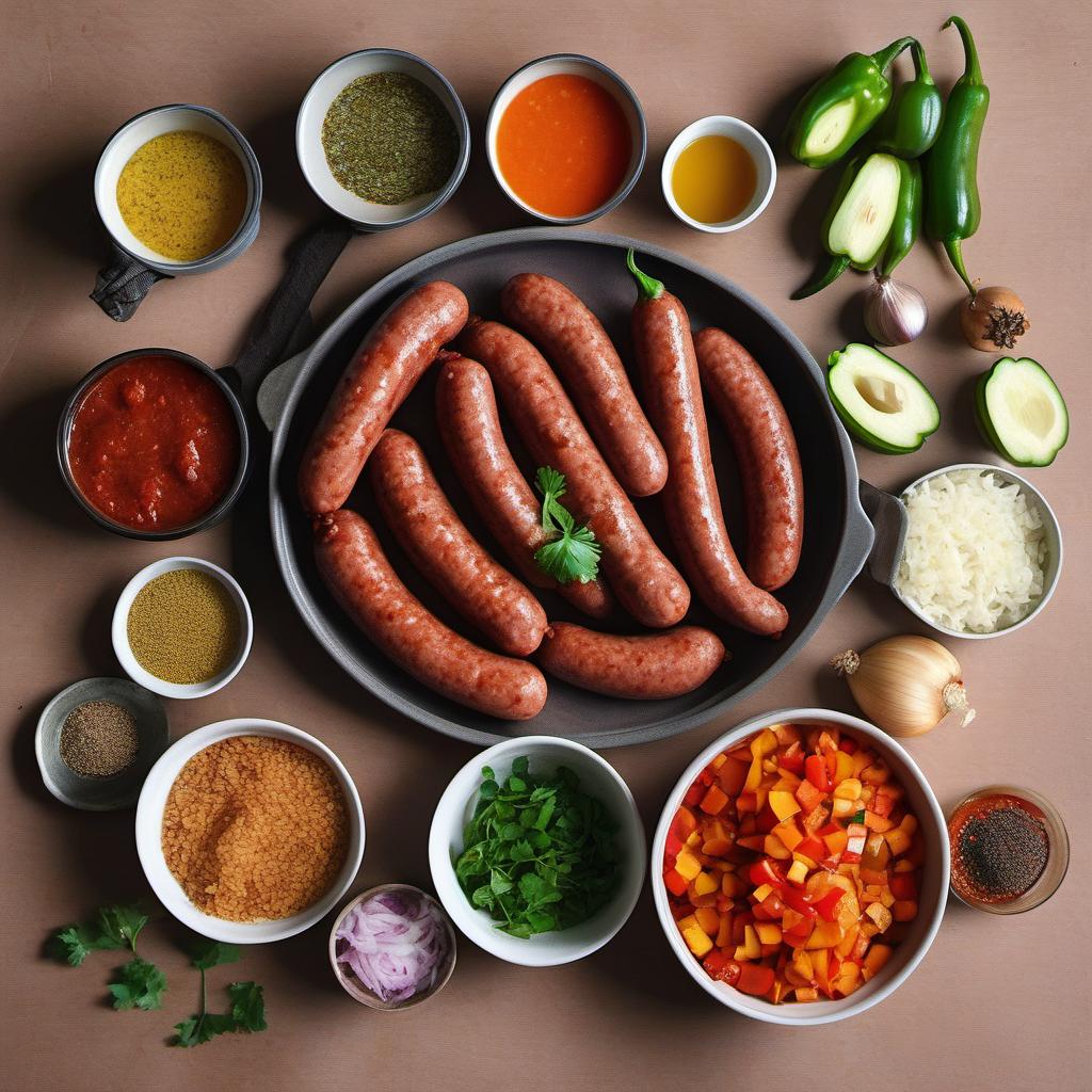 Items needed to answer the question, How do I make a Moroccan Tagine with merguez sausage. Items include:  Merguez sausage  Onion  Garlic cloves  Bell pepper  Carrot  Zucchini  Can of diced tomatoes  Vegetable broth  Moroccan spice blend  Salt  Pepper