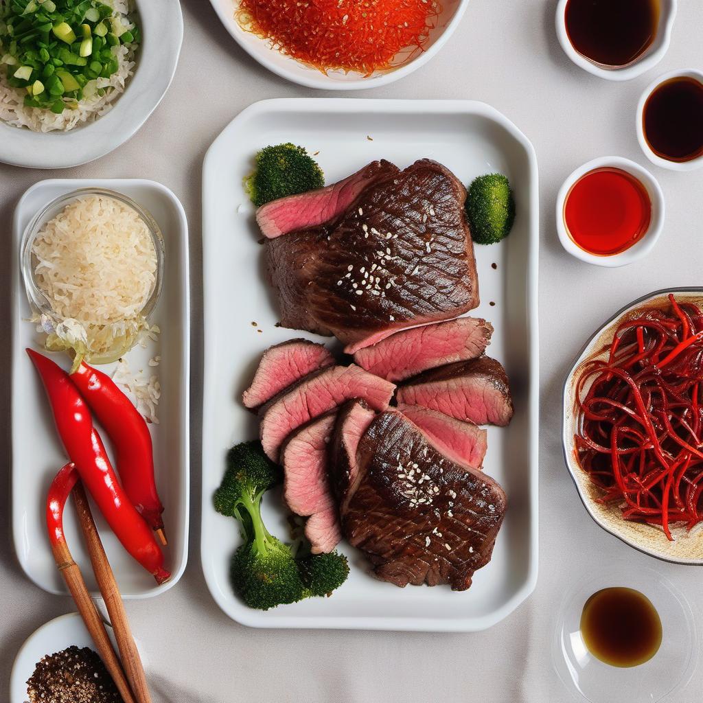 Items needed to answer the question, How do I marinate the best Korean bulgogi for tacos. Items include:  Beef Steak  Soy Sauce  Brown Sugar  Sesame Oil  Garlic  Ginger  Rice Vinegar  Red Pepper Flakes