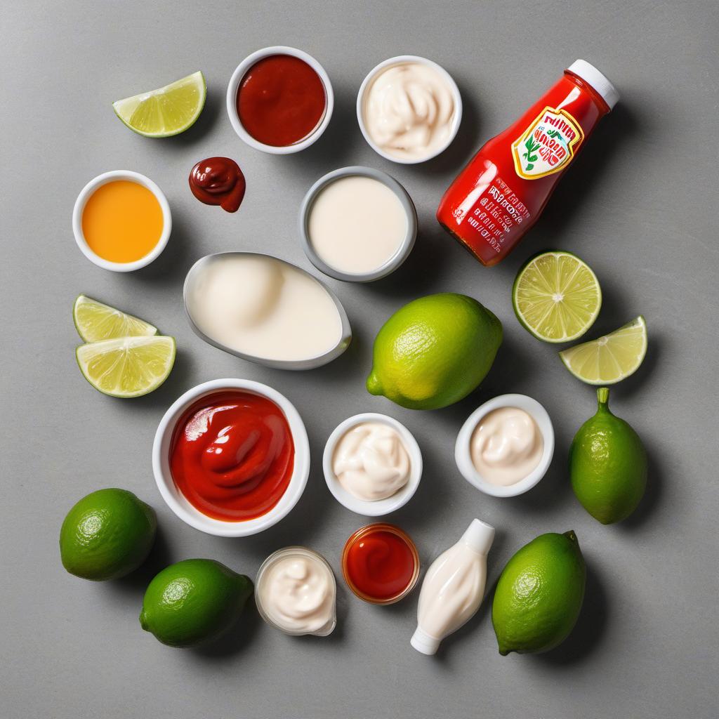 Items needed to answer the question, How do I create a Ramen Burger sauce. Items include:  Mayonnaise  Ketchup  Sriracha sauce  Lime juice