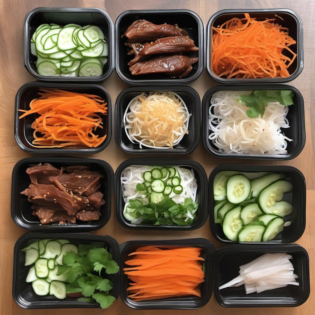 Items needed to answer the question, How do I wrap a Phorrito like a pro. Items include:  rice paper wraps  cooked thin rice noodles  cooked and shredded beef or chicken  fresh herbs (cilantro, Thai basil, and mint)  bean sprouts  grated carrots  thinly sliced cucumber  hoisin sauce  Sriracha sauce