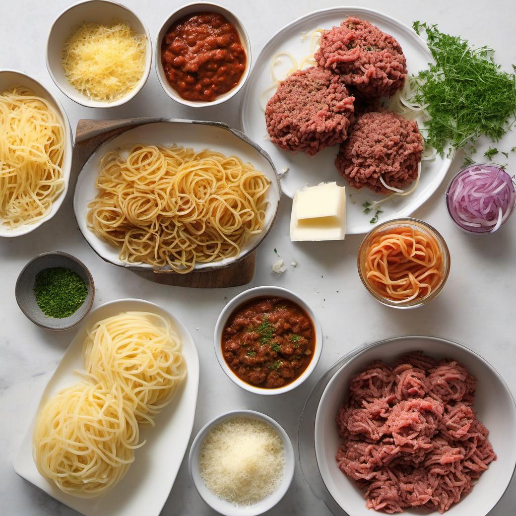 Items needed to answer the question, How do I grill a Spaghetti Burger. Items include:  Ground beef  Spaghetti  Breadcrumbs  Parmesan cheese  Garlic  Onion  Dried oregano  Salt  Black pepper  Burger buns  Marinara sauce  Melted cheese  Fresh basil leaves