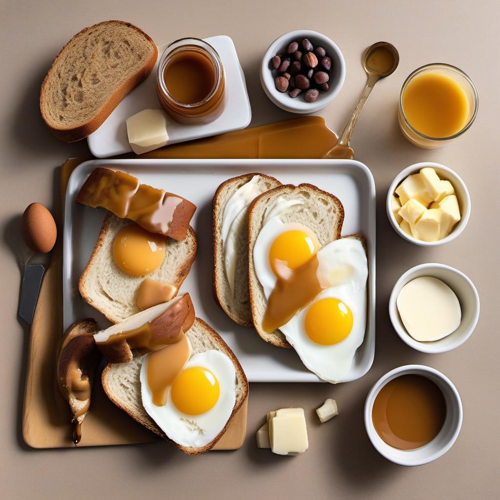 Items needed to answer the question, How do I prepare a banana and caramel stuffed French Toast. Items include:  Bread  Ripe Bananas  Caramel Sauce  Eggs  Milk  Vanilla Extract  Salt  Unsalted Butter